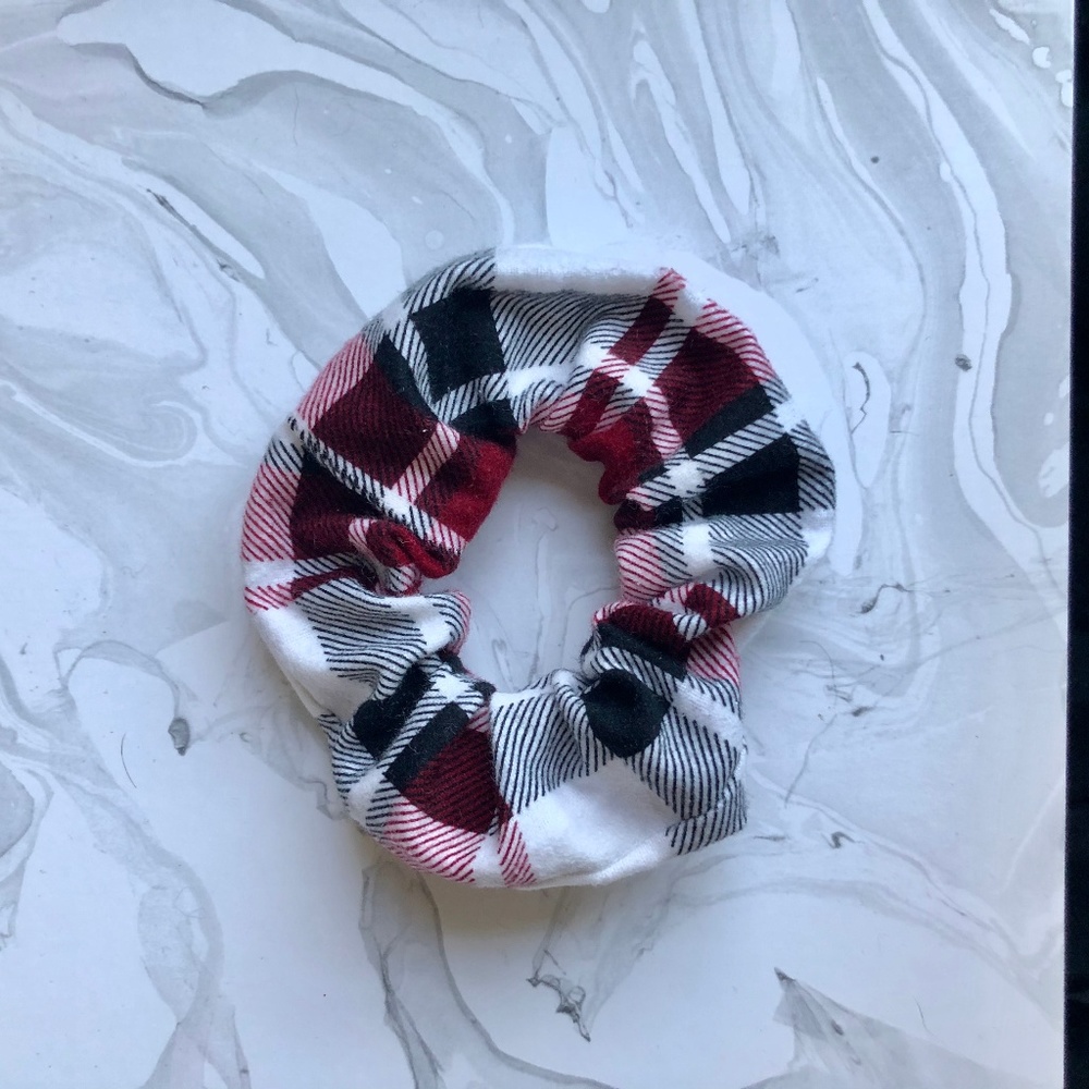 Handmade Red and Black Flannel Plaid Scrunchy